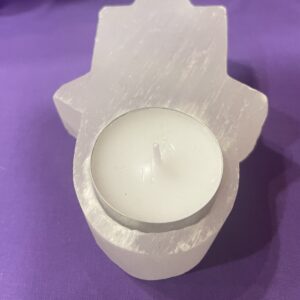 Selenite Hamsa Hand Tealight Holder