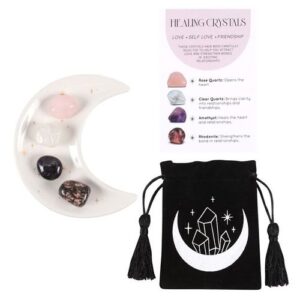 Love Healing Crystal Set With Moon Trinket Dish