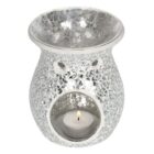 Large Silver Crackle Glass Oil Burner