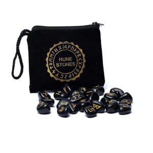 Black Agate Rune Stones in Velvet Bag