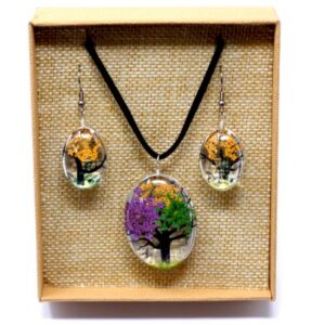 Tree Of Life Pressed Flowers Necklace And Earrings